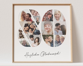 Photo Poster 80th Birthday Personalized Photo Collage Photo Gift 80th Birthday Print Birthday Gift | Digital Download PDF File