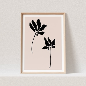 Blumen Bild Line Art Poster Beige Boho Abstrakte Kunst Minimalistisch Floraler Kunstdruck (OHNE RAHMEN)