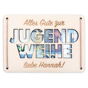 Jugendweihe Geschenk personalisiert Geldgeschenk Verpackung Geld Geschenk Junge Mädchen Geschenkkarte aus Holz 12x17 cm