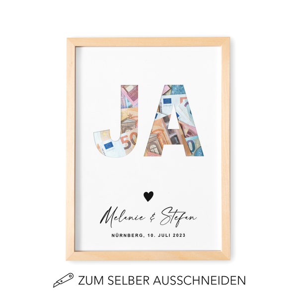 Geldgeschenk Hochzeit Hochzeitsgeschenk Personalisierbares Poster JA Geld Geschenk