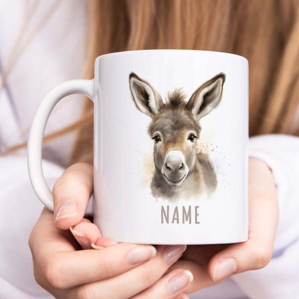 Esel Tasse personalisierte Kindertasse mit Namen Eseltasse Namenstasse Kinder Geschenk für Jungen & Mädchen Teetasse aus Keramik 330 ml