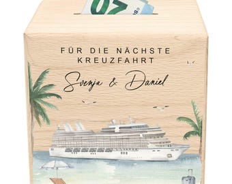 Personalized wooden money box for a cruise money gift, cruise travel fund for a holiday on a cruise ship, wooden money box