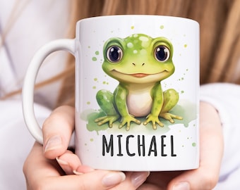 Frosch Tasse Keramik personalisiert mit Namen Frösche Namenstasse Kind Geschenk