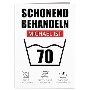 Geburtstagskarte 70. Geburtstag schonend behandeln personalisiert lustige Grußkarte Karte Klappkarte Faltkarte mit Umschlag 10,5 x 14,8 cm