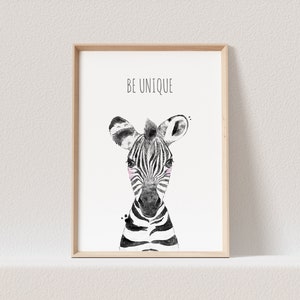 Kinderzimmer Poster Zebra Baby Tiere Safari Animals Babyzimmer Personalisierbarer Text (OHNE RAHMEN)