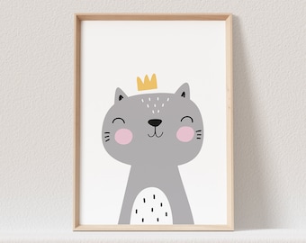 Kinderzimmer Poster Katze Katzenbaby Kater Skandinavisch Scandinavian Design Babyzimmer (OHNE RAHMEN)