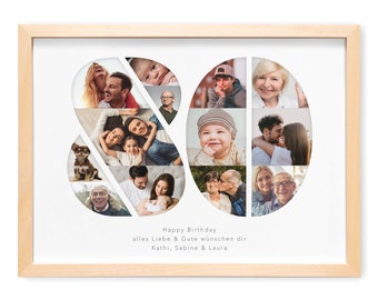 80. Geburtstag Frau Mann Geschenk Fotocollage 80 personalisiert mit Fotos Fotogeschenk Geburtstagsgeschenk