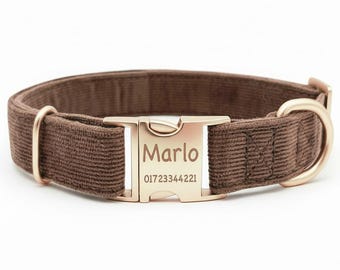 Hundehalsband personalisiert mit Namen Hundemarke Halsband Hund Geschenk mit Gravur Braun