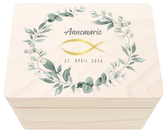 Erinnerungskiste Kommunion Geschenk personalisiert Erinnerungsbox Erstkommunion Mädchen Junge Holzkiste Holzbox 30x20x13 cm
