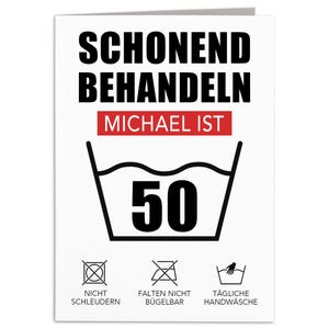 Geburtstagskarte 50. Geburtstag schonend behandeln personalisiert lustige Grußkarte Karte Klappkarte Faltkarte mit Umschlag 10,5 x 14,8 cm