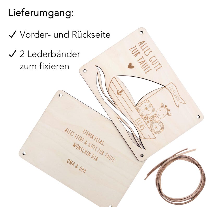 K&ouml;nnte beinhalten: Ein Holzschild mit einem Segelboot-Motiv und dem Text "Alles Gute zur Taufe" sowie "Elias" und dem Datum "22.03.2026". Auf der R&uuml;ckseite des Schildes steht "Lieber Elias. Alles Liebe & Gute zur Taufe w&uuml;nschen dir Oma & Opa".