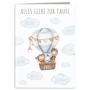Taufkarte Mädchen Junge personalisiert Taufgeschenk Karte Ballon Taufe Geschenk Klappkarte mit Umschlag 10,5 x 14,8 cm