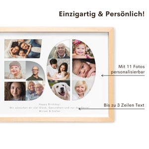May include: A white photo collage frame with a 50th birthday theme. The frame has 11 spaces for photos and a space for text. The text reads "Happy Birthday! We wish you much happiness, health and only the best! Miriam & Stefan".