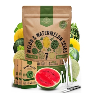 7 Melon & Watermelon Seeds Variety Pack 480+ Non GMO Heirloom Fruit Seeds for Planting Fruits in Individual Seed Packets