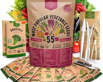 55 Vegetable Seeds Variety Pack: Non GMO Heirloom 35,600 Seeds