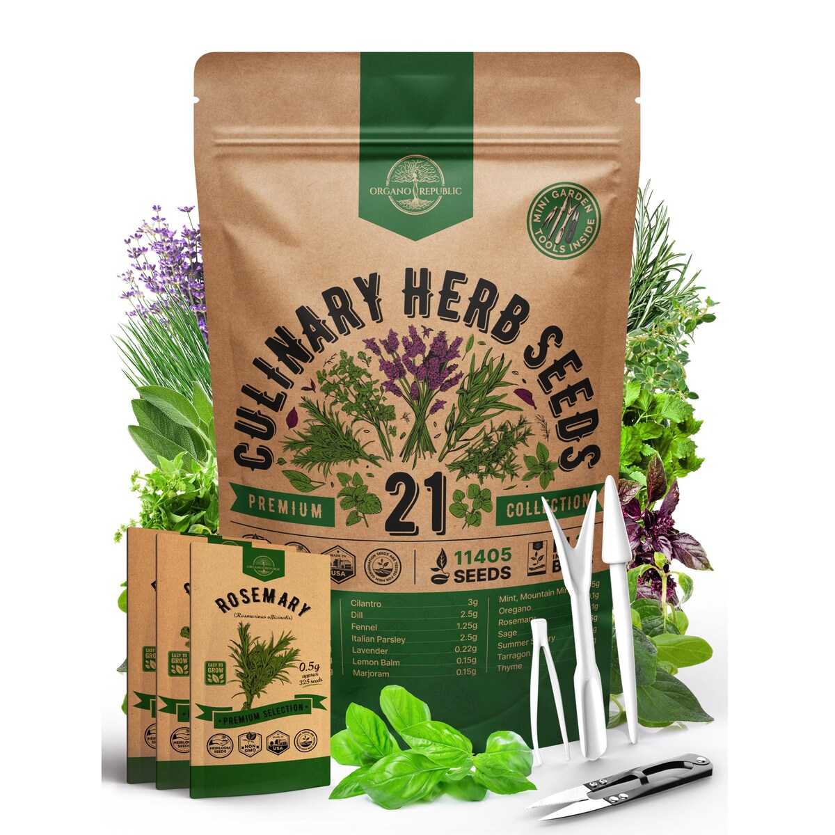 21 Culinary Herb Seeds Variety Pack - Heirloom, Non GMO, Herb Seeds for Planting Outdoor and Indoor - Home Gardening. Over 11,400+ Seeds