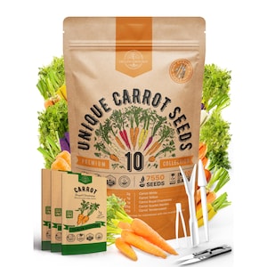10 Unique Carrot Seeds Variety Pack - 7,550+ Non GMO Heirloom Carrot Seeds for Outdoor & Indoor Home Gardening