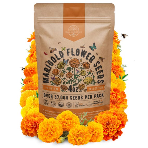 Heirloom Marigold Seeds Pack (4 oz): 37,000+ Non-GMO Flower Seeds