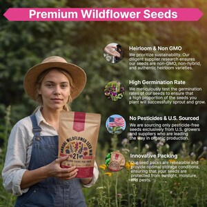 a woman holding a bag of wildflower seeds