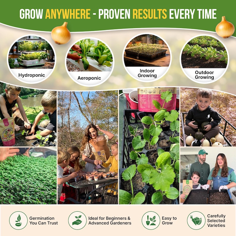 The image is a collage of various images showcasing different methods of growing plants, including hydroponic, aeroponic, indoor growing, outdoor growing, and germination. The collage highlights the versatility and convenience of these growing techniques, as well as their suitability for beginners and advanced gardeners.