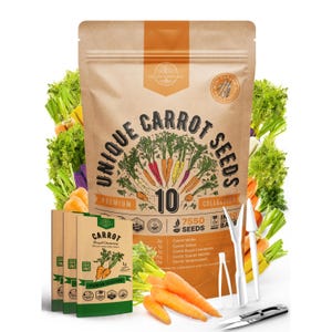 10 Unique Carrot Seeds Variety Pack - 7,550+ Non GMO Heirloom Carrot Seeds for Outdoor & Indoor Home Gardening