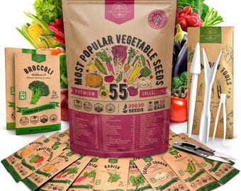 55 Vegetable Seeds Variety Pack: Non GMO Heirloom 35,600 Seeds