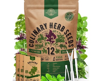 12 Culinary Herb Seeds Variety Pack - 7,355+ Heirloom, Non GMO, Herbs Seeds for Outdoor and Indoor Home Gardening