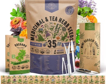 35 Medicinal & Tea Herb Seeds Variety Pack - Non GMO Heirloom