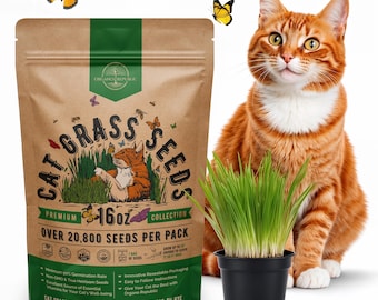 Cat Grass Seeds Mix - 20,800 Non-GMO Heirloom Seeds for Cats & Pets, 16 oz Pack for Growing Barley, Oat, Rye, Wheat Grass Seeds for Planting