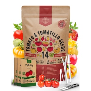 14 Tomato & Tomatillo Seeds Variety Pack - Heirloom Rare Varieties, Indoor and Outdoor Gardening