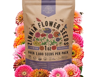Zinnia Seeds Pack 1 oz - Over 3,800 Non-GMO Heirloom Zinnia Seeds for Planting, Annual Flowers in Individual Seed Packet