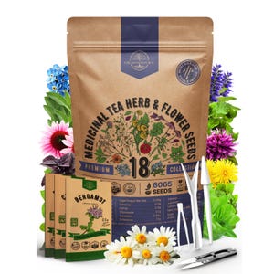 18 Medicinal Tea Herb & Flower Seeds Variety Pack - 6,100+ Non GMO Heirloom Flower Seeds for Outdoor and Indoor Home Gardening