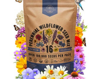 16 Perennial Wildflower Seeds Mix for Indoor & Outdoors. 100,000+ Non GMO, Heirloom Wildflower Garden Seeds