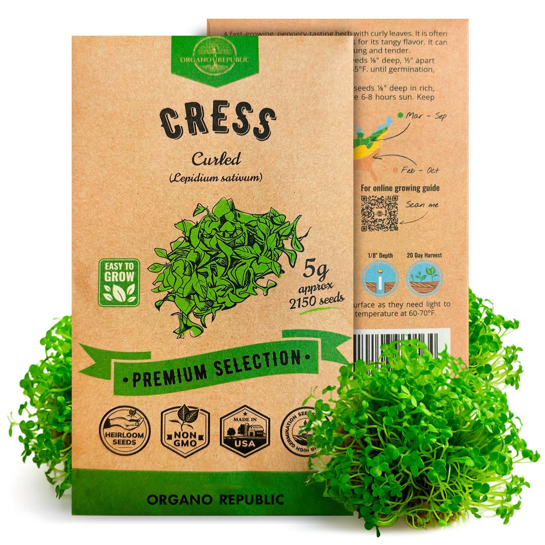 Curled Cress Seeds Pack 5G - Over 2150 Non GMO Heirloom Cress Seeds for ...