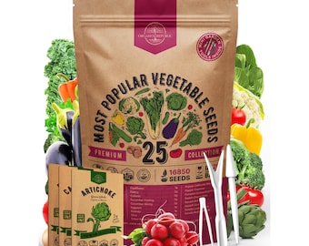 Vegetable Seeds Variety Pack: 25 Heirloom Non-GMO Varieties