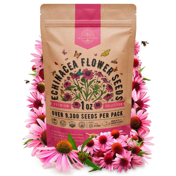 Echinacea Seeds: 9300+ Non-GMO Heirloom Coneflower Seeds (1 oz)