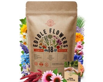 18 Edible Flower Seeds Variety Pack for Planting Indoor & Outdoors. 3200+ Non-GMO Heirloom Flower Garden Seeds: Borage, Hyssop, Nasturtium..