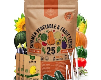 25 Summer Vegetable & Fruit Seeds: Heirloom Non GMO Garden Pack