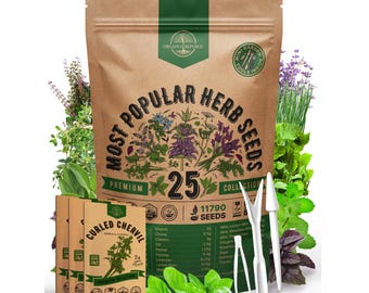 25 Herb Seed Variety Pack: Heirloom Non GMO Seeds with Mini Garden Tools