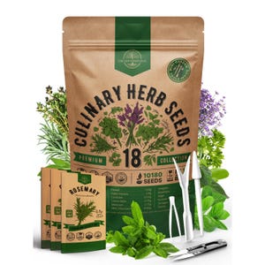 Lot de 18 graines d'herbes culinaires - 10 180+ graines d'herbes aromatiques anciennes, sans OGM pour le jardinage intérieur et extérieur image 1