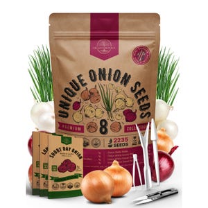 8 Onion Seeds Variety Pack, 2200+Heirloom Non-GMO Seeds, Indoors Outdoors Gardening