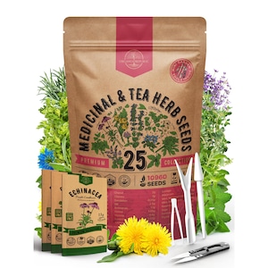 25 Medicinal Tea Herb Seeds Variety Pack: Non GMO Heirloom image 1