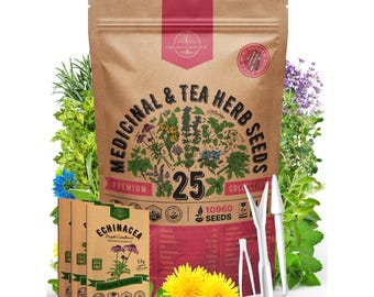 25 Medicinal Tea Herb Seeds Variety Pack: Non GMO Heirloom
