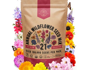 21 Annual Wildflower Seeds Mix for Indoor & Outdoors. 100,000+ Non GMO, Heirloom Wildflower Garden Seeds, 4oz Packet for Growing