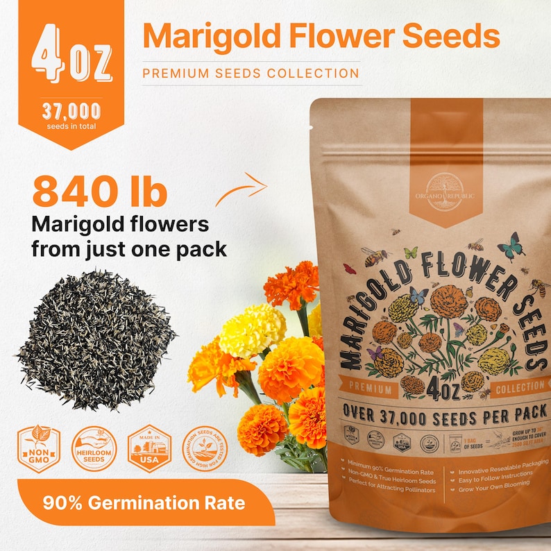 a bag of wildflower seed next to a bunch of flowers