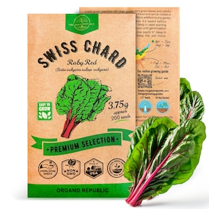 Swiss Chard Ruby Red Seeds Pack 3.75G - Over 200 Non GMO Heirloom Swiss Chard Seeds for Planting Greens in Individual Seed Packet