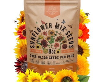 Sunflower Mix Seeds: 10,300+ Non-GMO Heirloom Seeds, 8 oz Pack