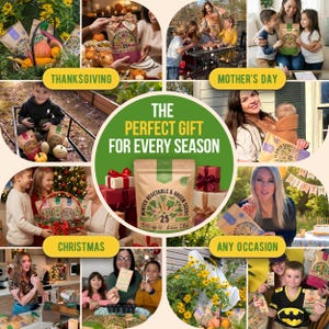 The image is a collage of various scenes depicting different occasions, including Thanksgiving, Christmas, and Mother's Day, with a central image promoting a gift set for every season.