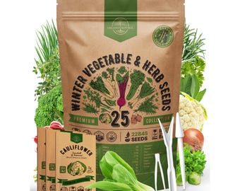 25 Winter Vegetable & Herb Garden Seed Variety Pack - 22,845+ Non GMO Heirloom Seeds for Outdoors and Indoor Home Gardening