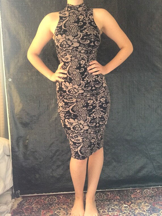 Vintage Baroque pattern turtle neck dress